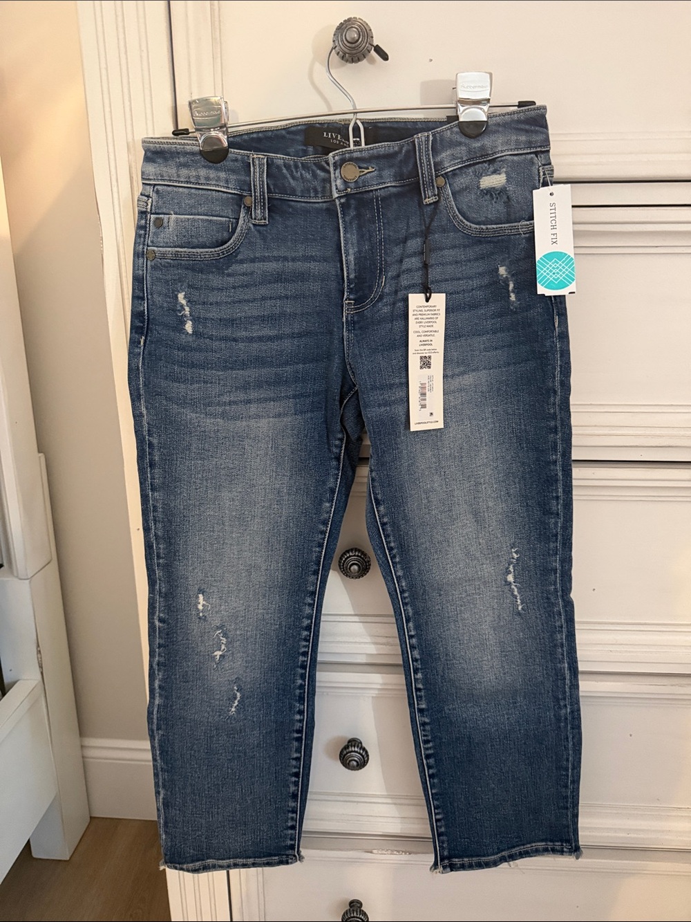 Women’s Distressed Kennedy Crop Straight Blue Denim Jeans